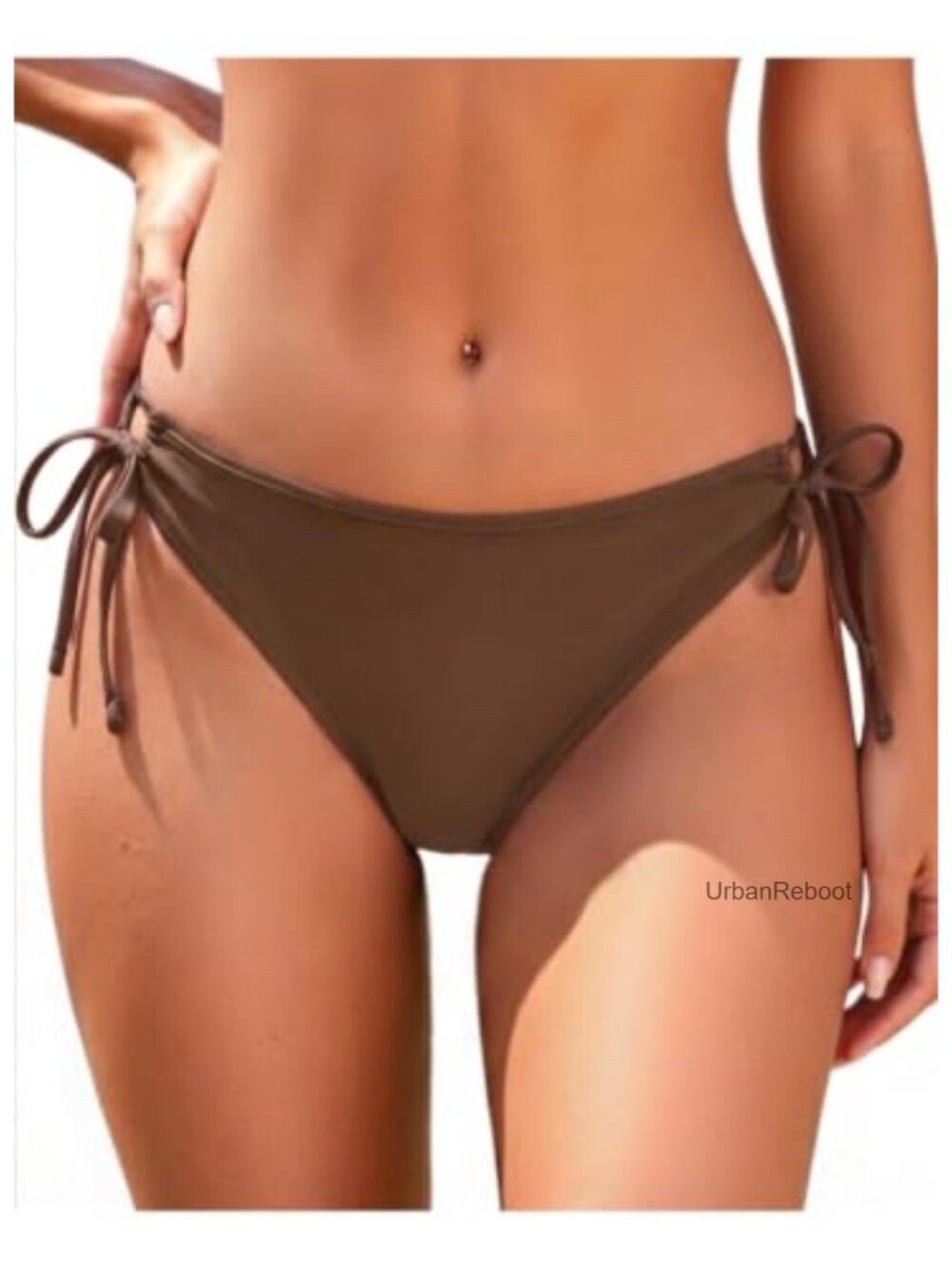 Women's Side Tie Full Coverage Bikini Bottoms Mid Waist Swimwear